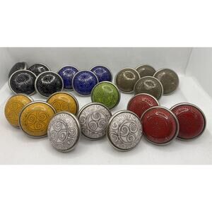 1-5/8" Cloisonna Knob *LOT OF 21* Tribal Pattern Satin Pewter Black Blue White